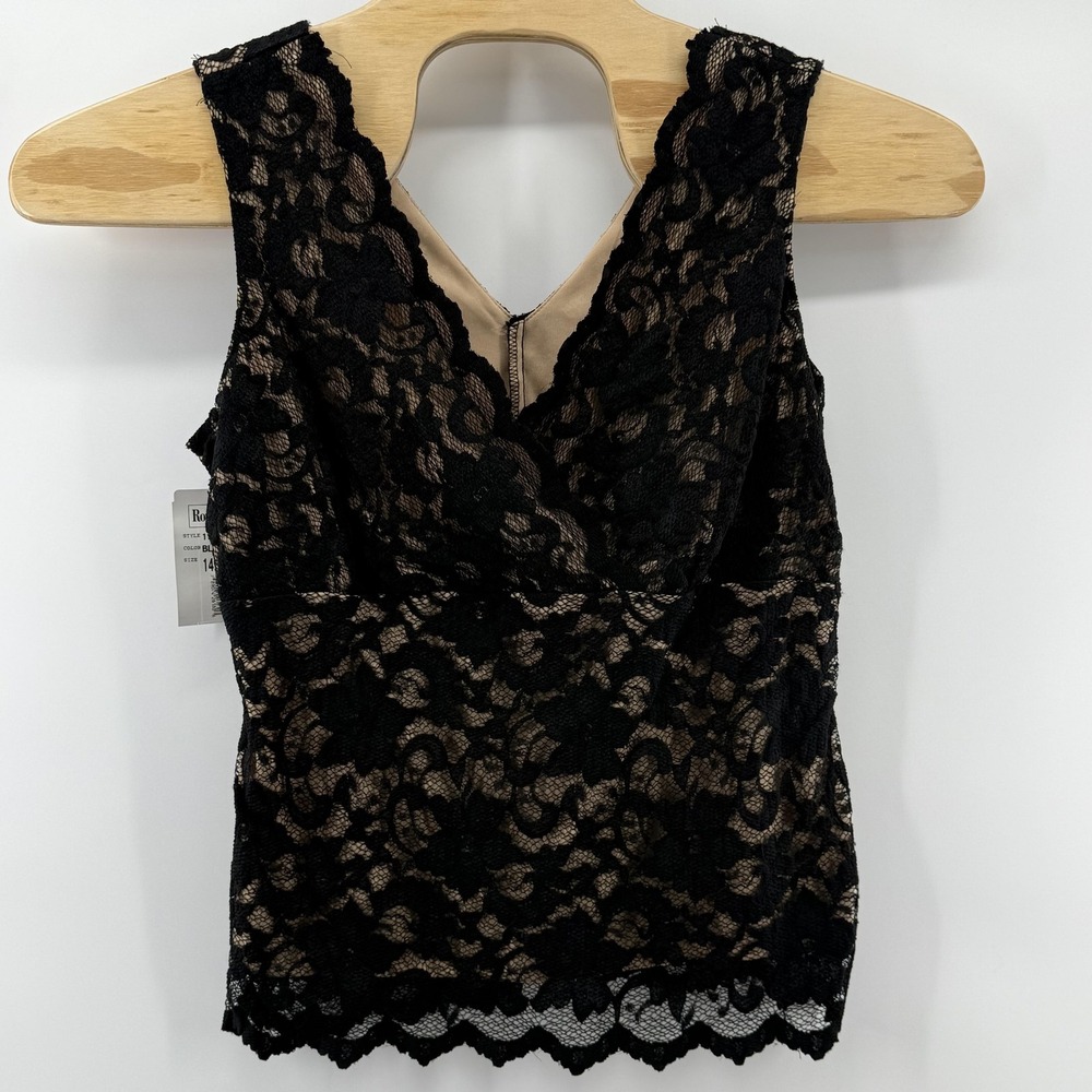 Romi Nicole Lace Top Tank 14 Sleeveless V Neck Scallop Overlay Blouse Fairygoth